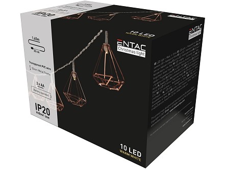 LED 10 Bozicni venac sa Metal. okvirom IP20 WW 1.65m 2xAA