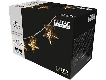 LED 10 Bozicna Zlatna metalna zvezda IP20 1.65m WW 2xAA