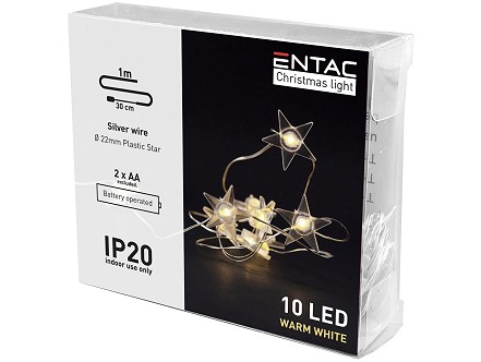 LED 10 Bozicni venac plast. Zvezda IP20 WW 1m 2xAA