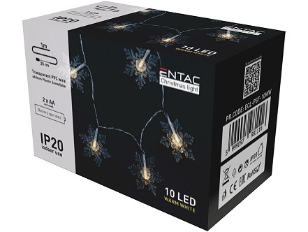 LED 10 Bozicni venac Snezna pahuljica IP20 WW 1m 2xAA