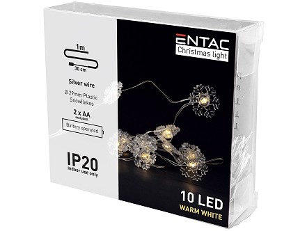 LED 10 Bozicni venac Pahuljica IP20 WW 1m 2xAA