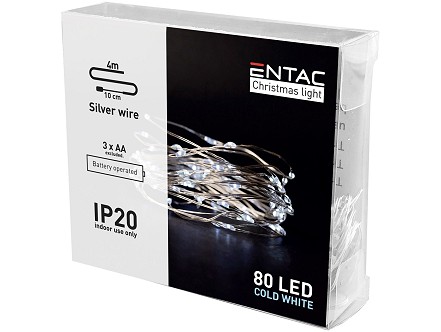 LED 80 Bozicni svetlosni venac IP20 6400K 4m 3xAA