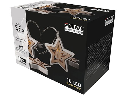 LED 10 Bozicna Drvena zvezda IP20 WW 1.65m 2xAA