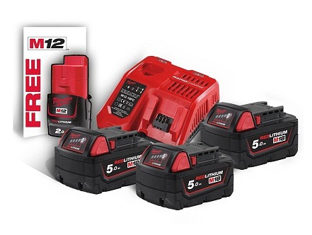 Milwaukee Set M18NRG-503, M12-18 FC punjač + 3 baterije 18V 5.0Ah + 1 baterija 12V 2.0Ah