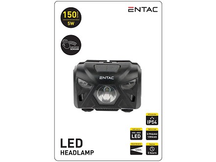 Naglavna lampa sa akumulatoromi senz. XPE+RED svetlo 5W crna