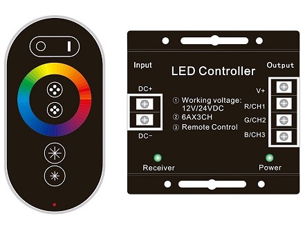 Kontroler i dalj. za LED traku 12-24V 216W RGB 6 tastera