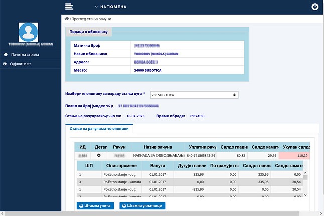 Onlajn uvid u obaveze za odvodnjavanje