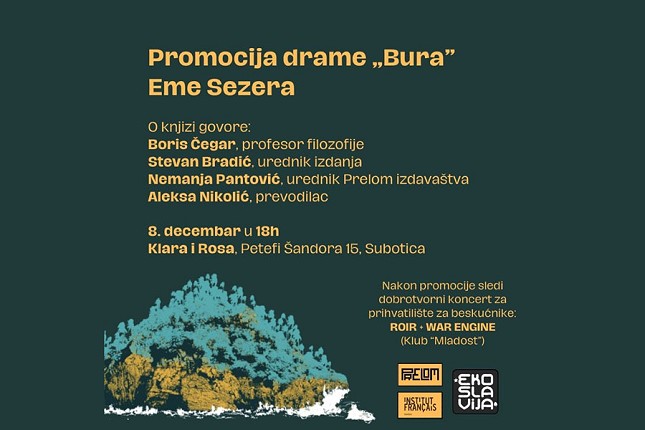 Promocija prevoda drame "Bura" i dobrotvorni koncert u petak