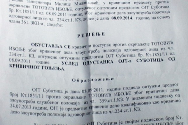 Obustavljen postupak protiv Ibolje Totović