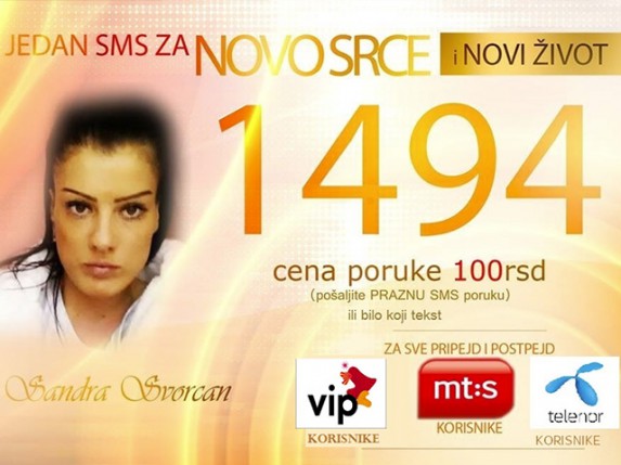 Sms broj 1494 za novo srce Sandre Svorcan