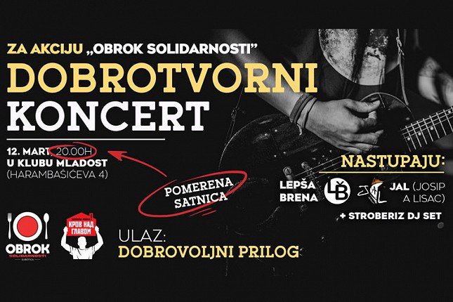 Koncert za podršku akciji "Obrok solidarnosti" u subotu u klubu "Mladost"