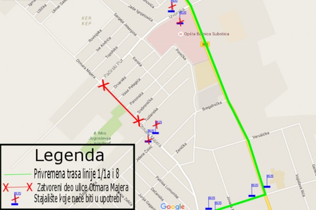 Obaveštenje o promeni trase linije 1/1a, 2 i 8