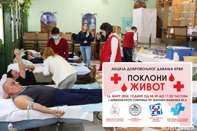 Akcija dobrovoljnog davanja krvi "Pokloni život" u subotu u Crvenom krstu