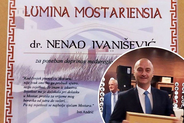 Pokrajinski sekretar Nenad Ivanišević dobitnik mostarske povelje "Lumina Mostariensia"