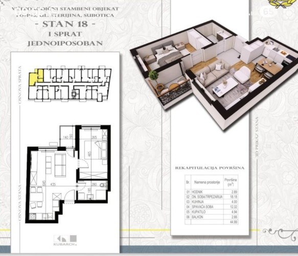 Stan, Radijalac, 44m2 (ID: 117040) | Nekretnine Subotica