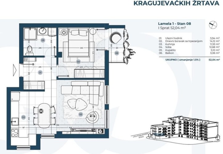 Stan, Radijalac, 52m2 (ID: 115122) | Nekretnine Subotica