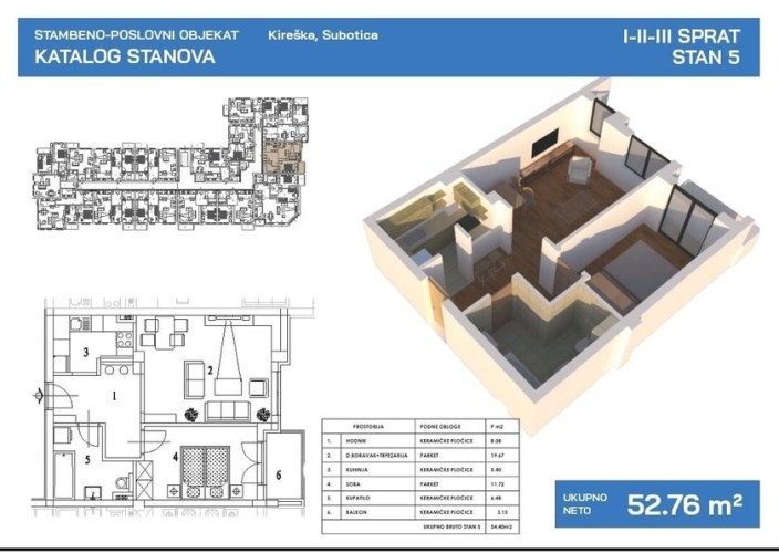 Stan, Kireška, 53m2 (ID: 117725) | Nekretnine Subotica