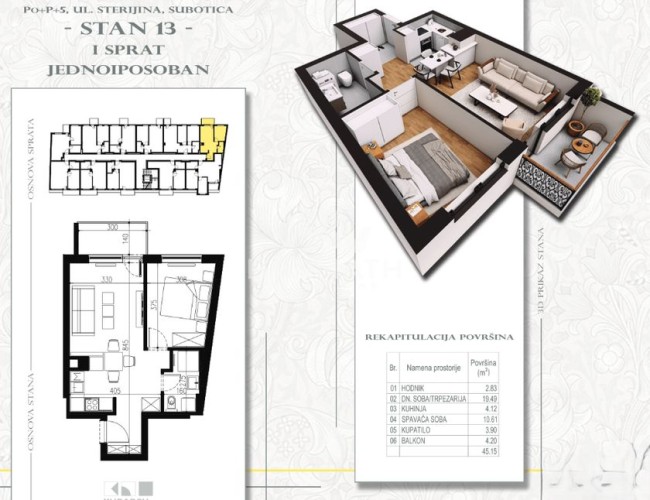 Stan, Sterijina 33, 45m2 (ID: 101780) | Nekretnine Subotica