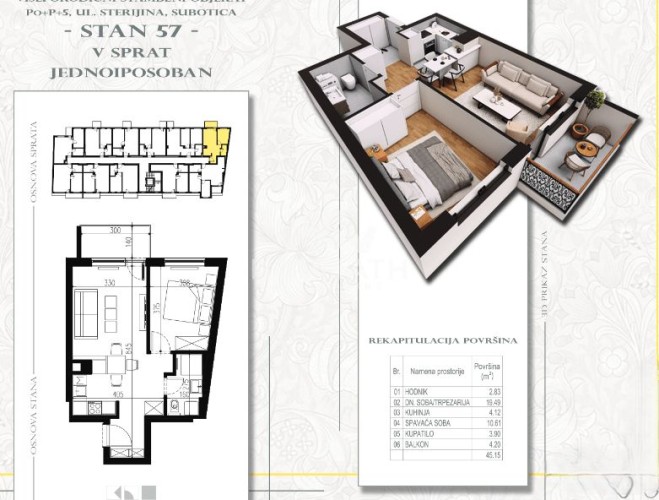 Stan, Sterijina 33, 45m2 (ID: 101800) | Nekretnine Subotica
