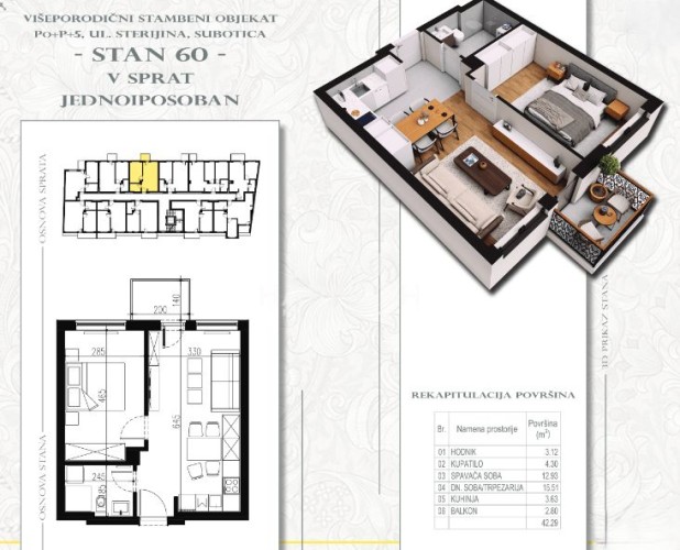 Stan, Sterijina 33, 42m2 (ID: 101801) | Nekretnine Subotica