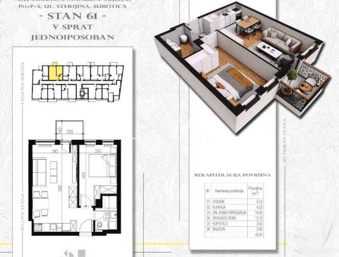 Stan, Sterijina 33, 44m2 (ID: 101802) | Nekretnine Subotica