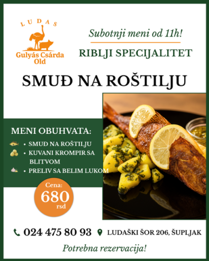 SMUĐ NA ROŠTILJU - SUBOTOM - 680RSD