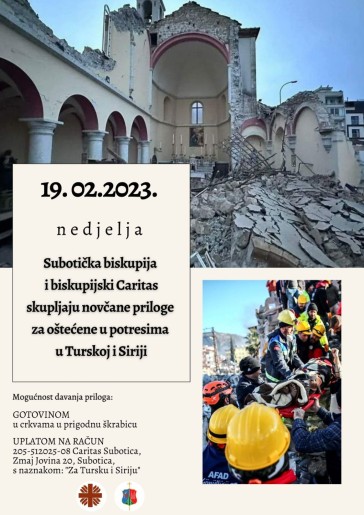 Biskupijsko sakupljanje za oštećene u potresima u Turskoj i Siriji
