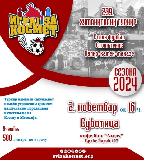 ОТКАЗАНО Хуманитарни турнир "Играј за Космет"