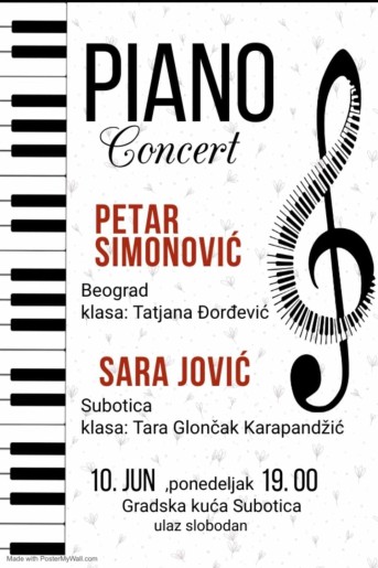 Klavirski koncert: Sara Jović i Petar Simonović