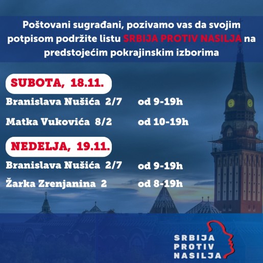 Koalicija "Srbija protiv nasilja" prikuplja potpise podrške za pokrajinske izbore