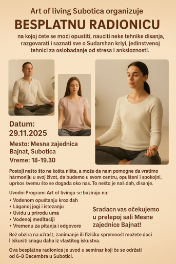 Besplatna radionica opustanja i meditacije, antistres program za sve!