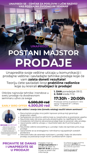 Dvodnevni seminar: Postani majstor prodaje