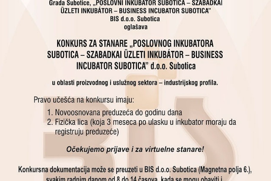 Konkurs za nove stanare Poslovnog inkubatora