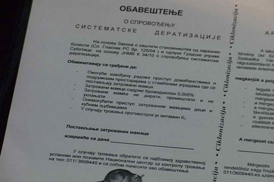 U ponedeljak počinje deratizacija