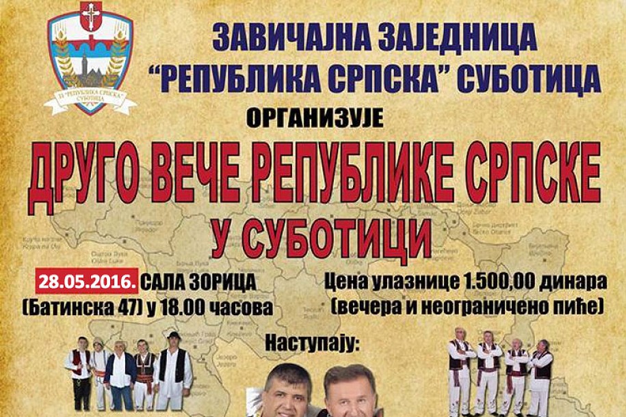Sutra 2. veče Republike Srpske u Subotici, gost predsednik Milorad Dodik
