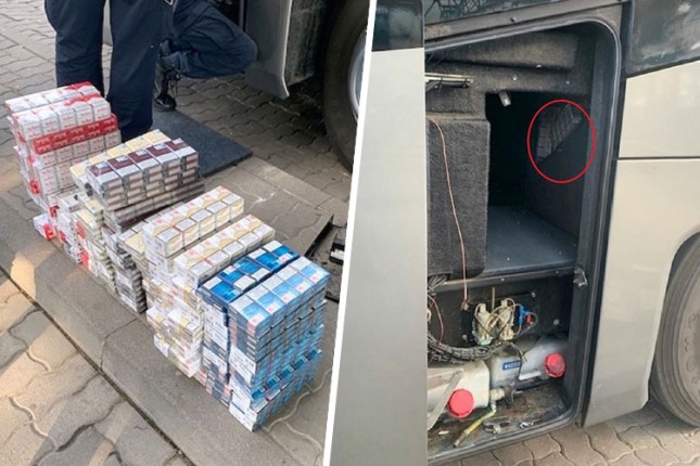 Prepravljeni rezervoar autobusa pun cigareta