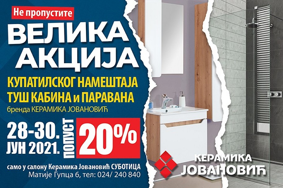 Kupatilski nameštaj, tuš kabine i paravani na popustu od 20 odsto u "Keramici Jovanović"