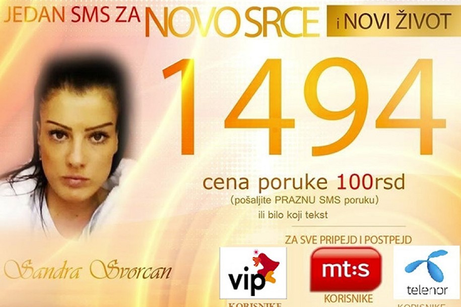 Sms broj 1494 za novo srce Sandre Svorcan