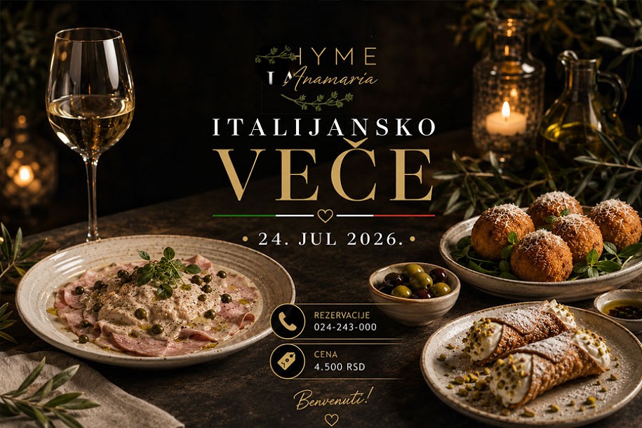 Ukusi Italije u restoranu "THYME x Anamaria" - ekskluzivno veče hrane i vina 24. jula