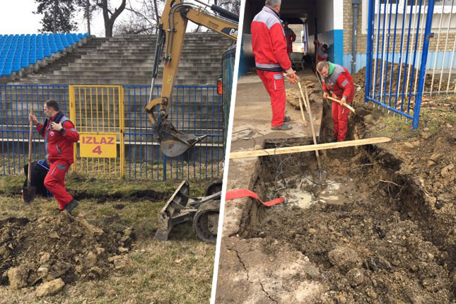 U toku montiranje sijalica na stubove reflektora na Gradskom stadionu