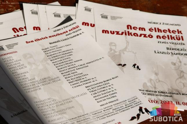 Predstava Drame na mađarskom jeziku "Ne mogu da živim bez muzike" premijerno 8. novembra