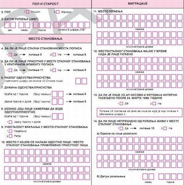 Novine u upitniku za popis stanovništva