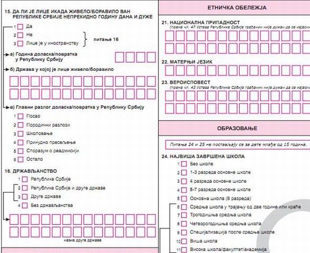 Novine u upitniku za popis stanovništva