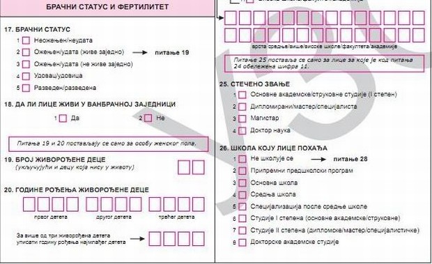 Novine u upitniku za popis stanovništva