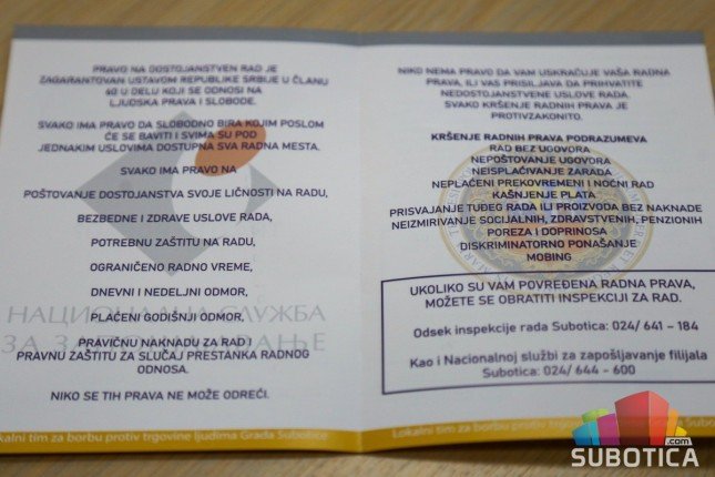 Flajer kao upozorenje na problem radne eksploatacije