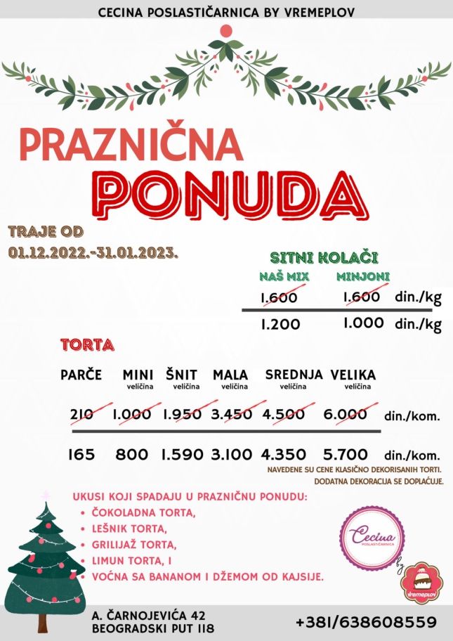 Praznična ponuda u "Cecinoj poslastičarnici by Vremeplov" - omiljene torte i sitni kolači po sniženim cenama