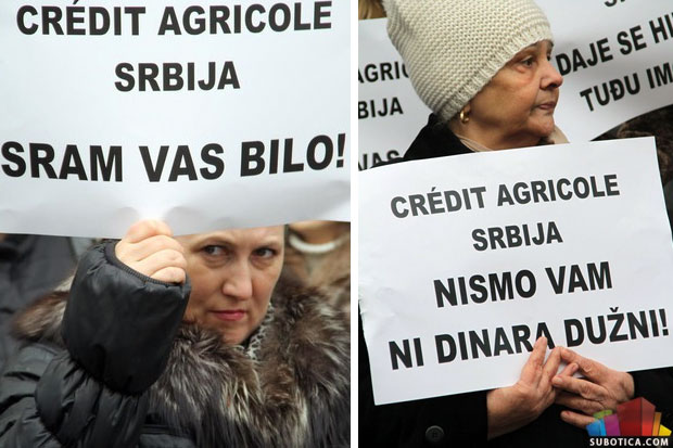 Protest stanara ispred banke Credit Agricole