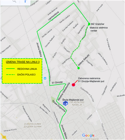 Izmena saobraćanja autobusa na liniji 3 od ponedeljka