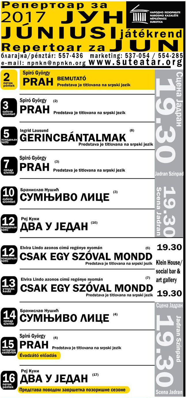 Repertoar Narodnog pozorišta za jun