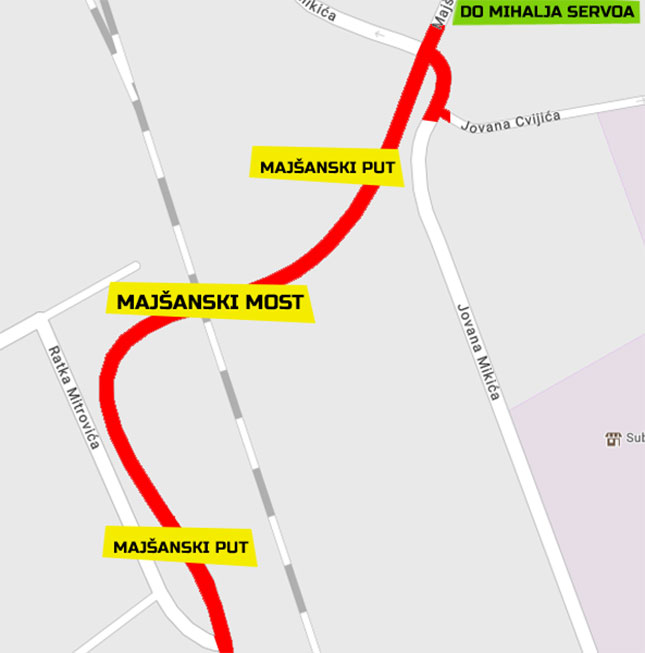 Zatvaranje prilaza Majšanskom mostu (na Majšanskom putu) od srede